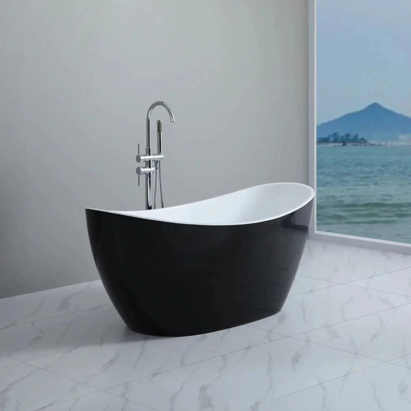 POS Evie Matte Black & White Free Standing Bathtub - Aqualux Bathrooms- Poseidon