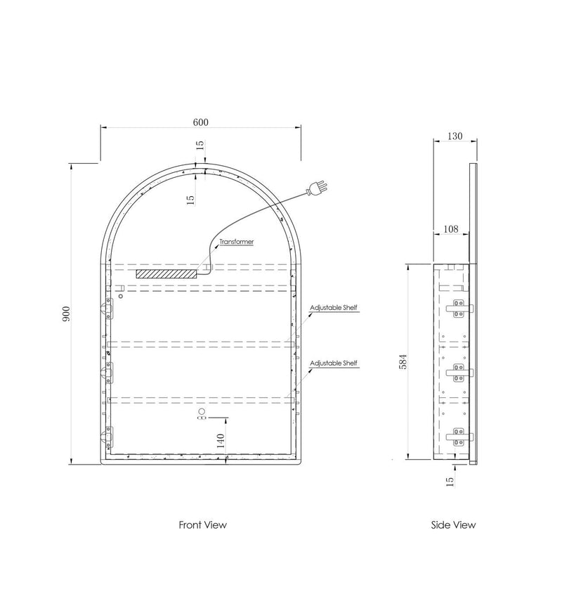 Otti Archie Matte White Led Shaving Cabinet With Powerpoint 600X900mm