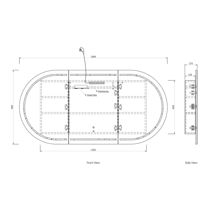 Otti Bondi Black Oak Led Shaving Cabinet With Powerpoint 1800X900mm