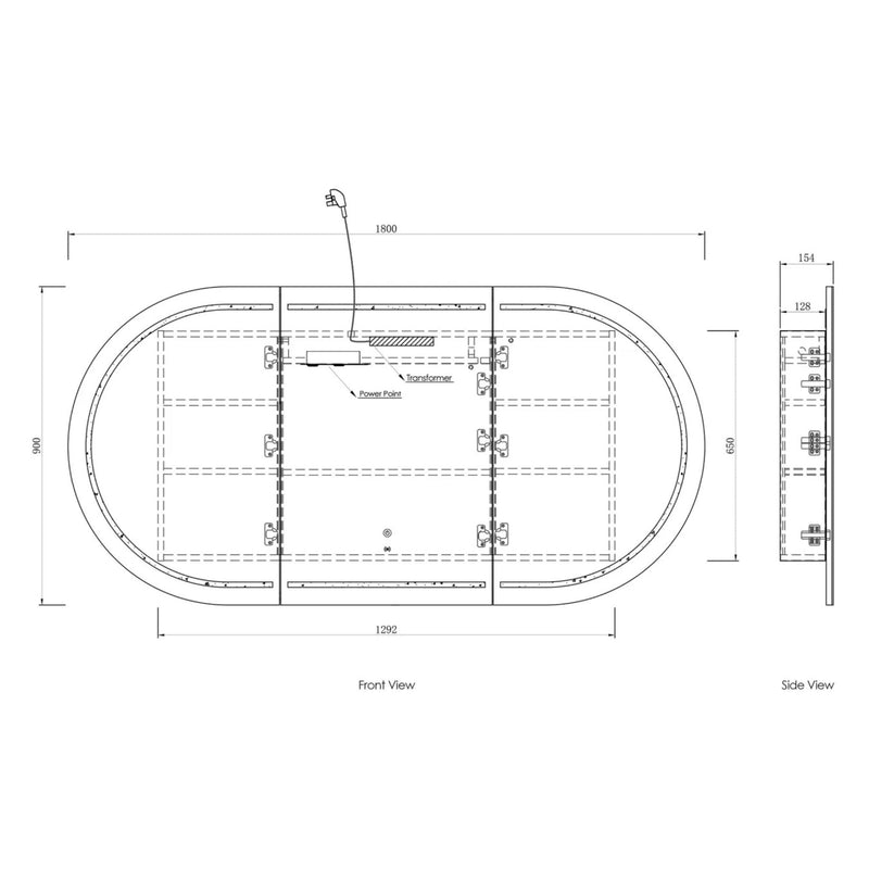 Otti Bondi Matte White Led Shaving Cabinet With Powerpoint 1800X900mm