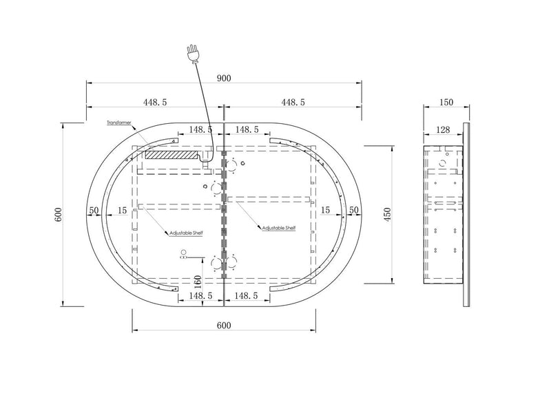Otti Bondi Matte White Led Shaving Cabinet With Powerpoint 900X600mm