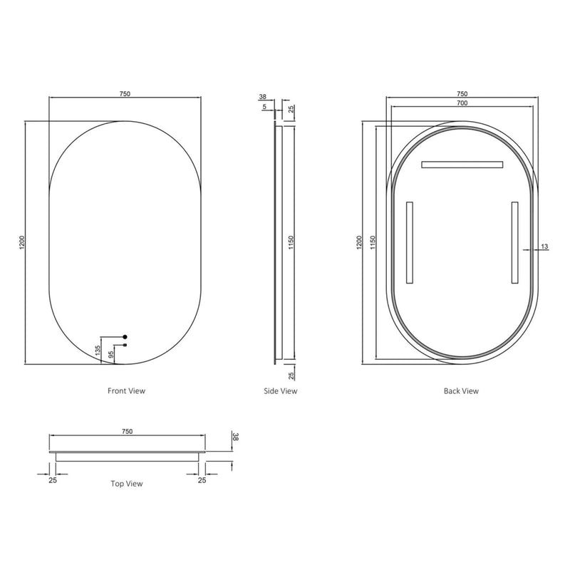 Otti Noosa Metal Framed Led Mirror Gold 750X1200mm