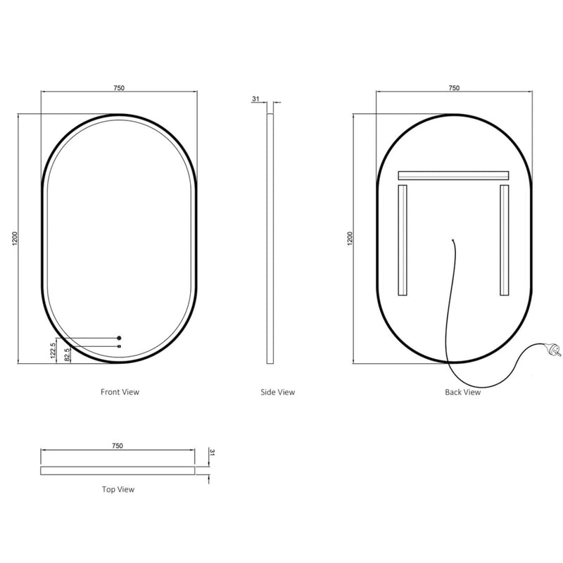 Otti Noosa Metal Framed Led Mirror Matte White 750X1200mm