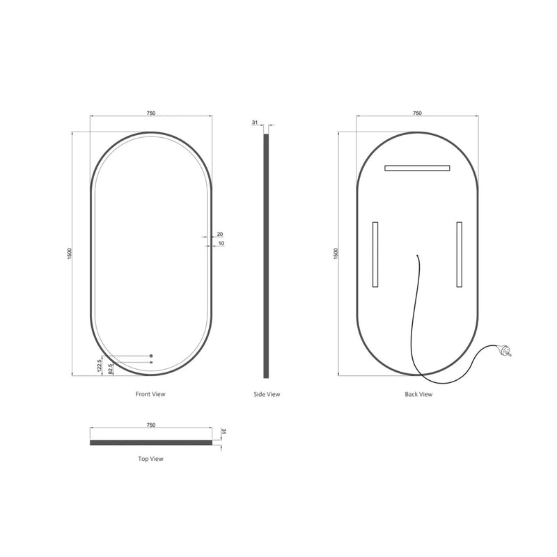 Otti Noosa Framed Led Mirror Gold 750X1500mm