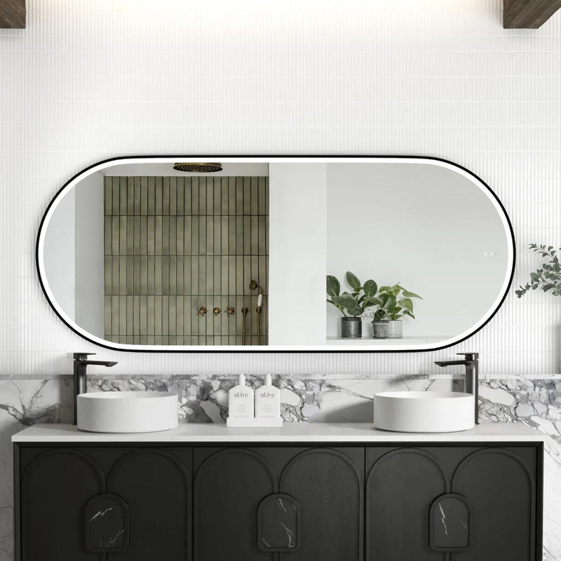 Otti Noosa Metal Framed Oval Led Mirror Matte Black 750X1800mm