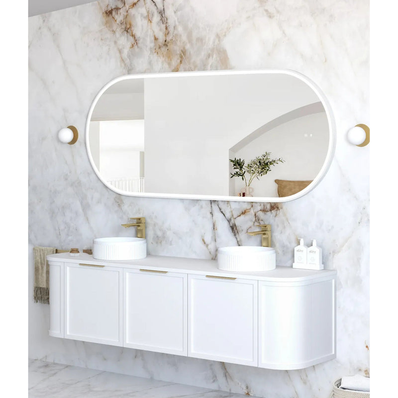 Otti Noosa Metal Framed Oval Led Mirror Matte White 750X1800mm