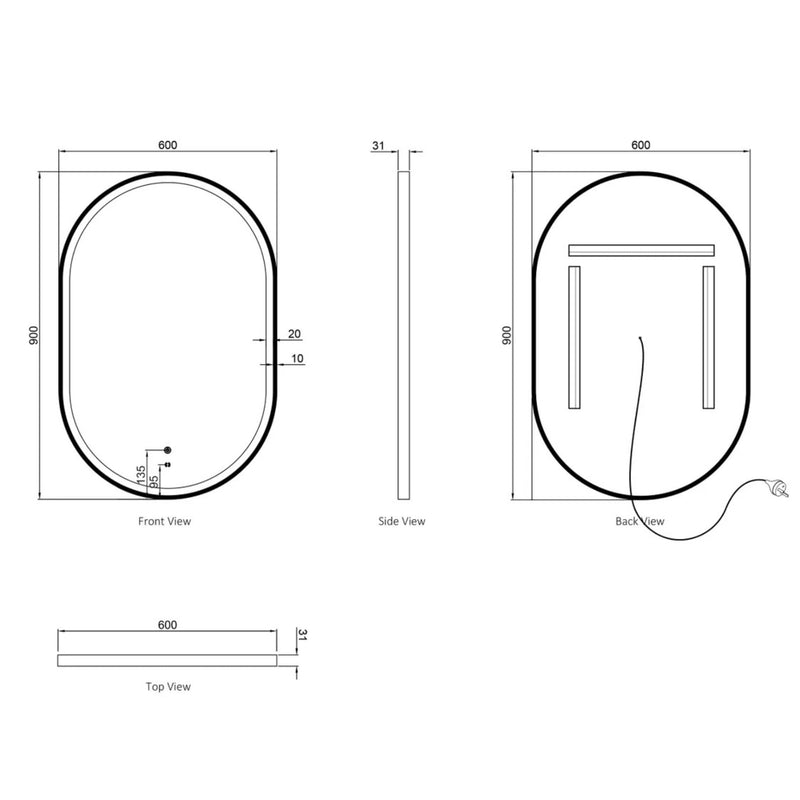 Otti Noosa Metal Framed Led Mirror Gold 600X900mm