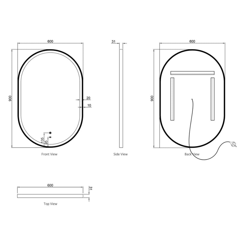 Otti Noosa Metal Framed Led Mirror White 600X900mm