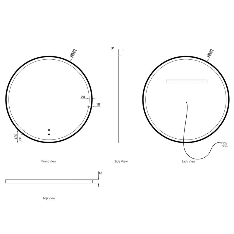 Otti Bondi Metal Framed Led Mirror Black 800X800mm