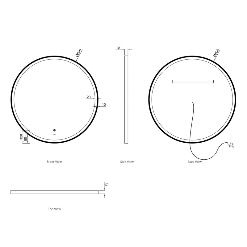 Otti Bondi Metal Framed Led Mirror White 800X800mm