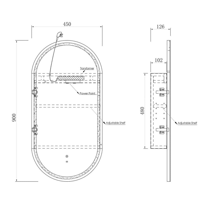 Otti Noosa Natural Oak Led Shaving Cabinet With Powerpoint 450X900mm