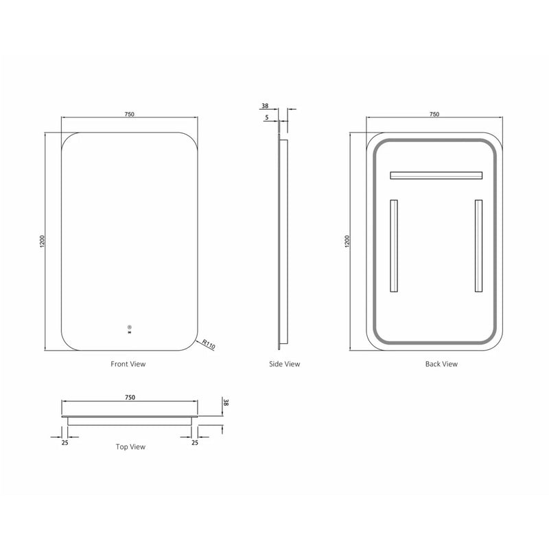 Otti Newport Frameless Led Mirror 750X1200mm