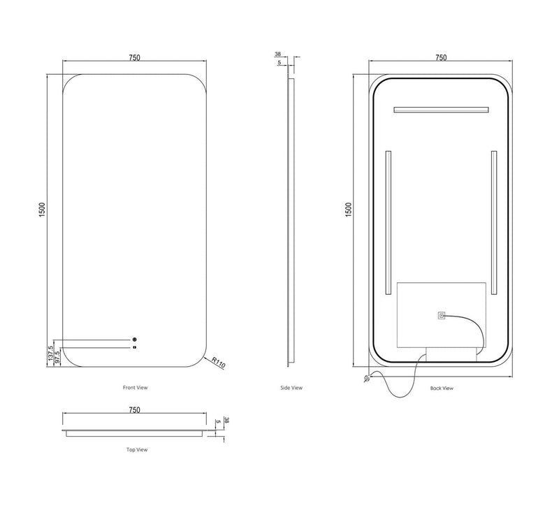 Otti Newport Frameless Led Mirror 1500X750mm