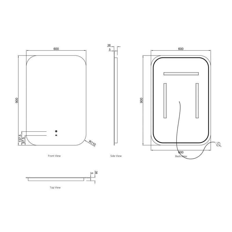 Otti Newport Frameless Led Mirror 600X900mm