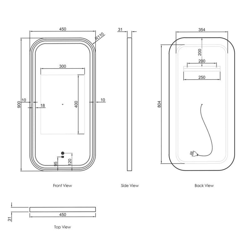 Otti Newport Metal Framed Led Mirror White 450X900mm