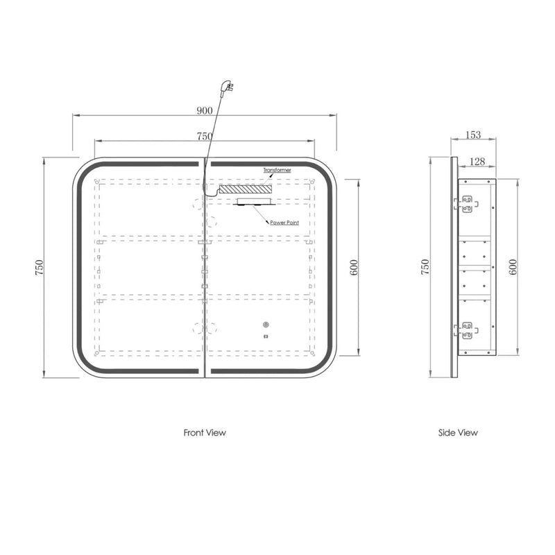 Otti Newport Matte White Led Shaving Cabinet With Powerpoint 900X750mm