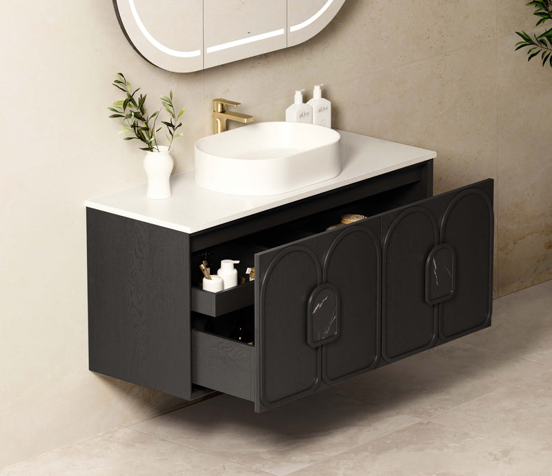 Otti Laguna Black American Oak 1200mm Single Bowl Wall Hung Vanity