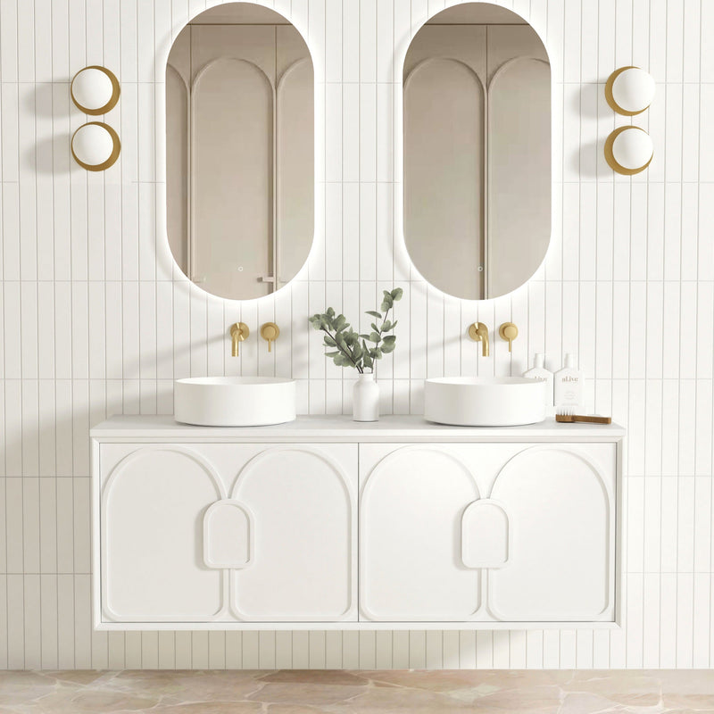 Otti Laguna Mark Ii Matte White 1500mm Double Bowl Wall Hung Vanity