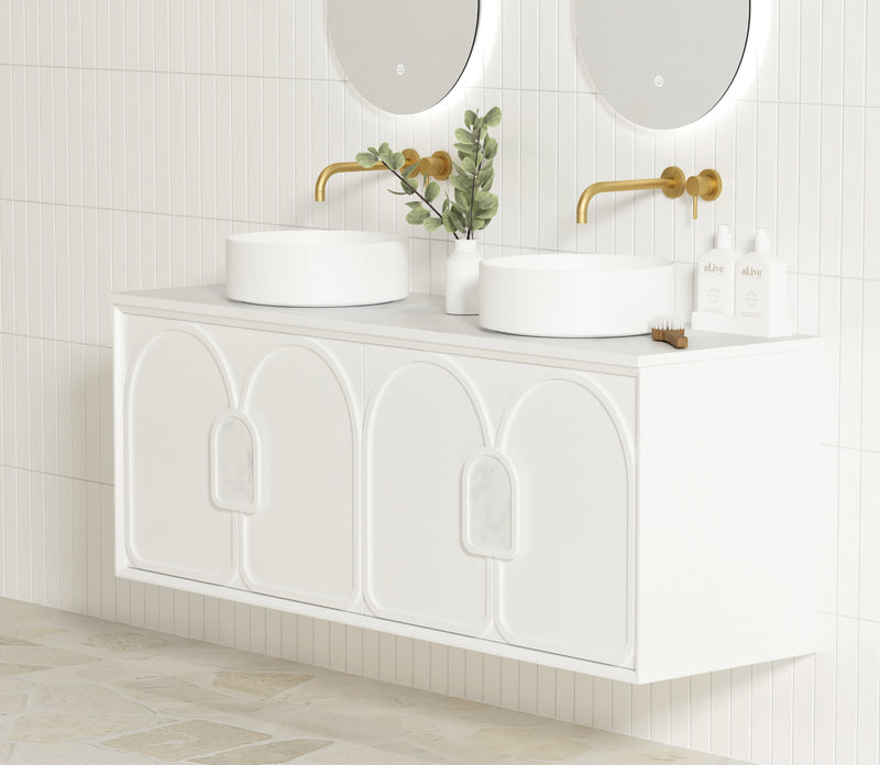 Otti Laguna Mark Ii Matte White 1500mm Double Bowl Wall Hung Vanity