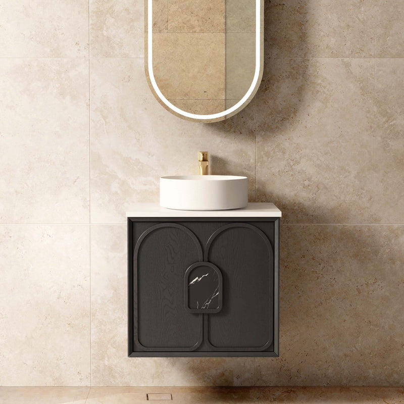 Otti Laguna Black American Oak 600mm Single Bowl Wall Hung Vanity