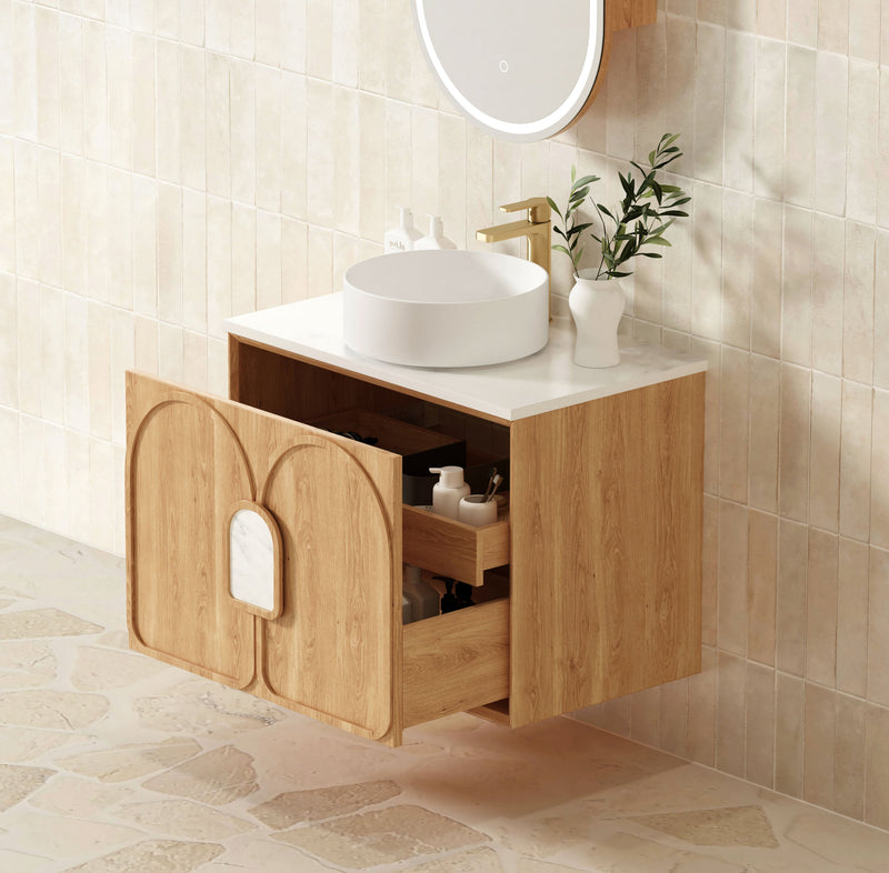 Otti Laguna Mark Ii Woodland Oak 750mm Single Bowl Wall Hung Vanity