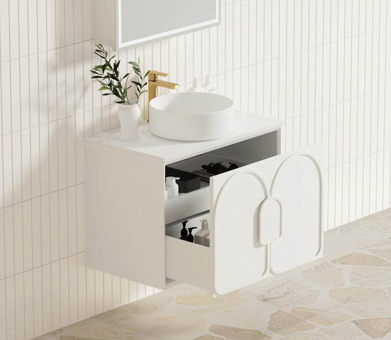 Otti Laguna Mark Ii Matte White 750mm Single Bowl Wall Hung Vanity