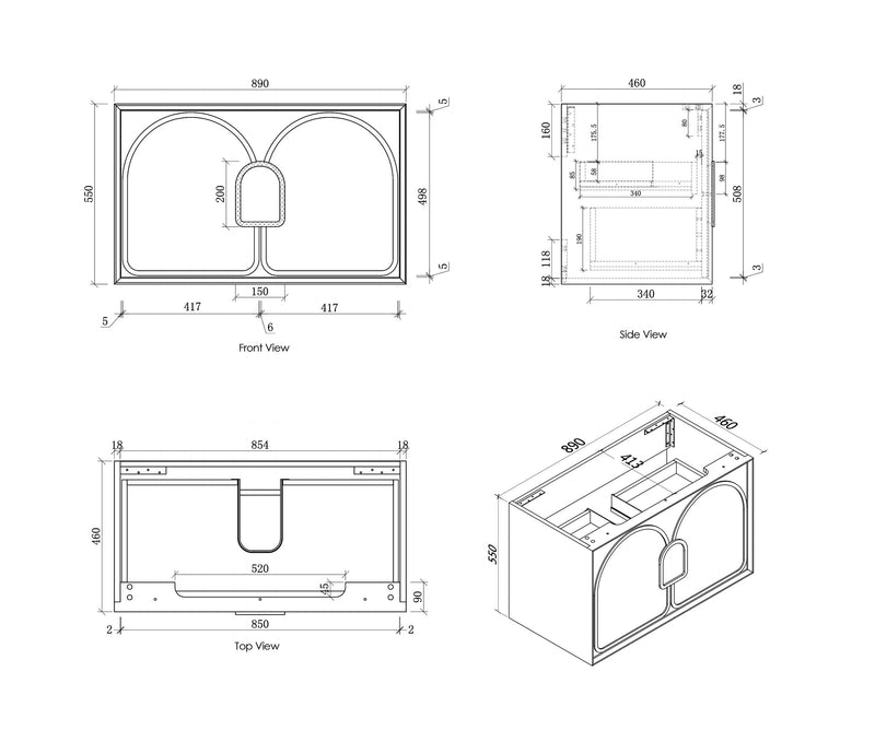 Otti Laguna Black American Oak 900mm Single Bowl Wall Hung Vanity