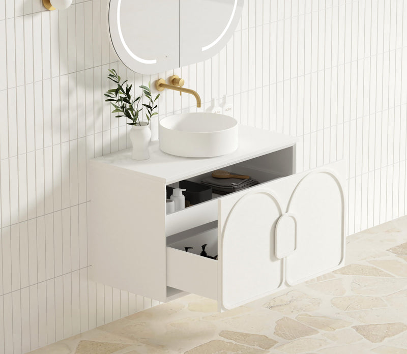 Otti Laguna Mark Ii Matte White 900mm Single Bowl Wall Hung Vanity