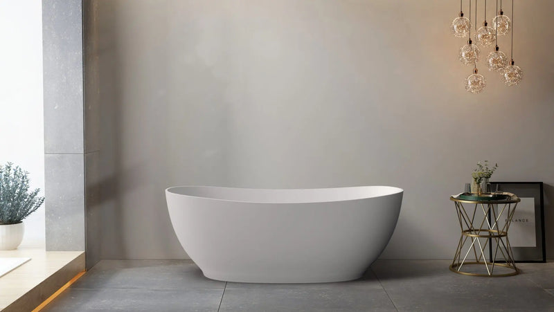 ABS Riva - Riva Layla Super Slim Edge Unique Shape Freestanding Bathtub 1500mm - Matt White - Aqualux Bathrooms