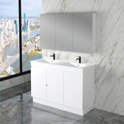 ABS Riva - Riva Less Freestanding Double Bowl Vanity 1200mm - Gloss White - Aqualux Bathrooms