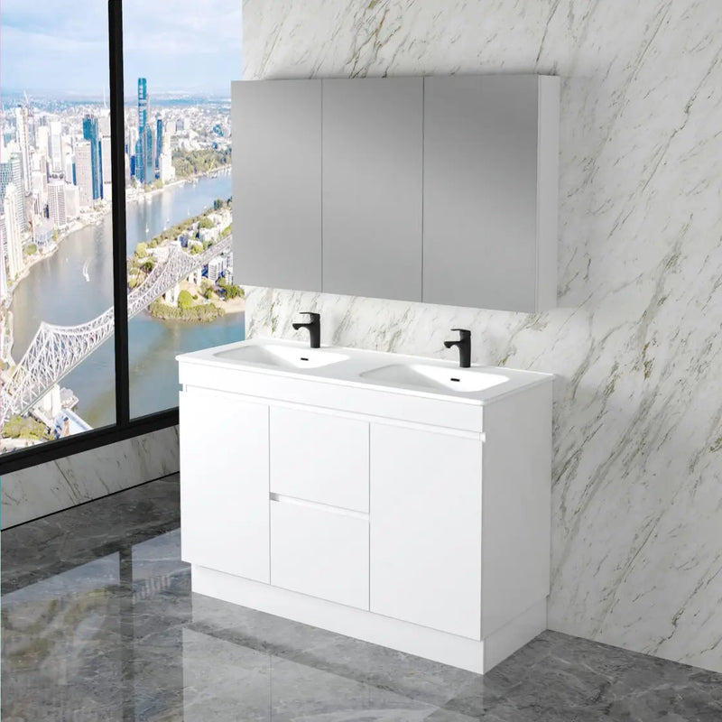 ABS Riva - Riva Less Freestanding Double Bowl Vanity 1200mm - Gloss White - Aqualux Bathrooms