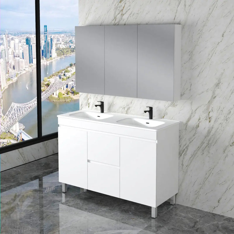ABS Riva - Riva Less Freestanding Double Bowl Vanity 1200mm - Gloss White - Aqualux Bathrooms