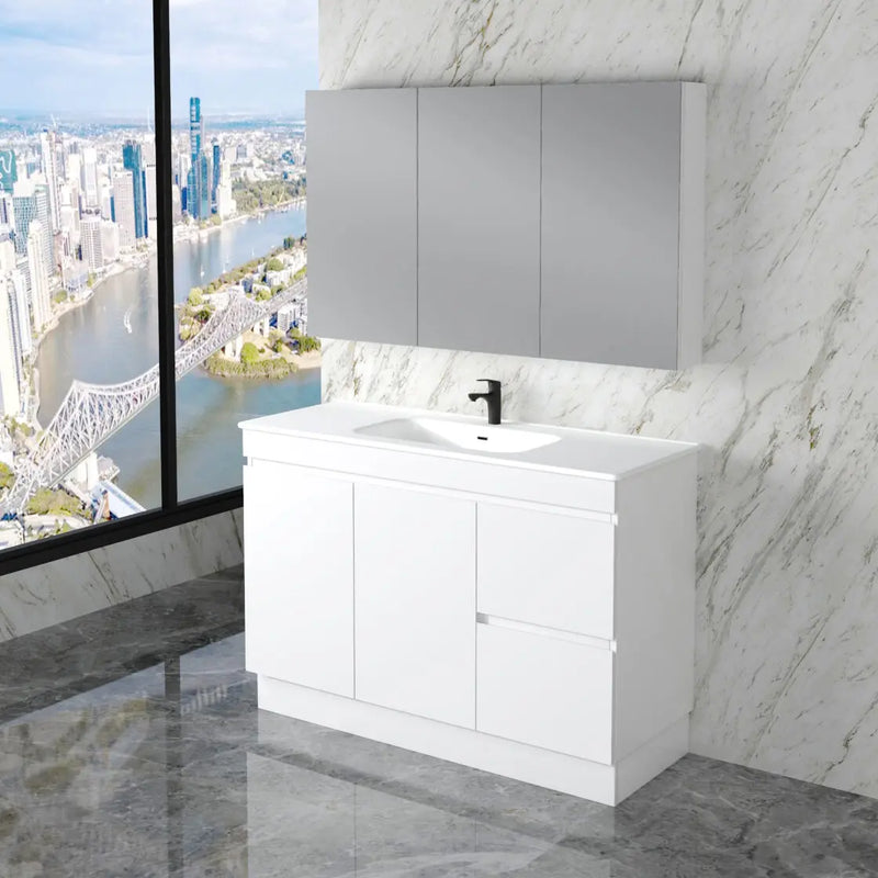 ABS Riva - Riva Less Freestanding Single Bowl Vanity 1200mm - Gloss White - Aqualux Bathrooms