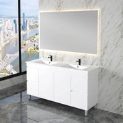 ABS Riva - Riva Less Freestanding Double Bowl Vanity 1500mm - Gloss White - Aqualux Bathrooms
