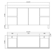 ABS Riva - Riva Less Freestanding Double Bowl Vanity 1500mm - Gloss White - Aqualux Bathrooms