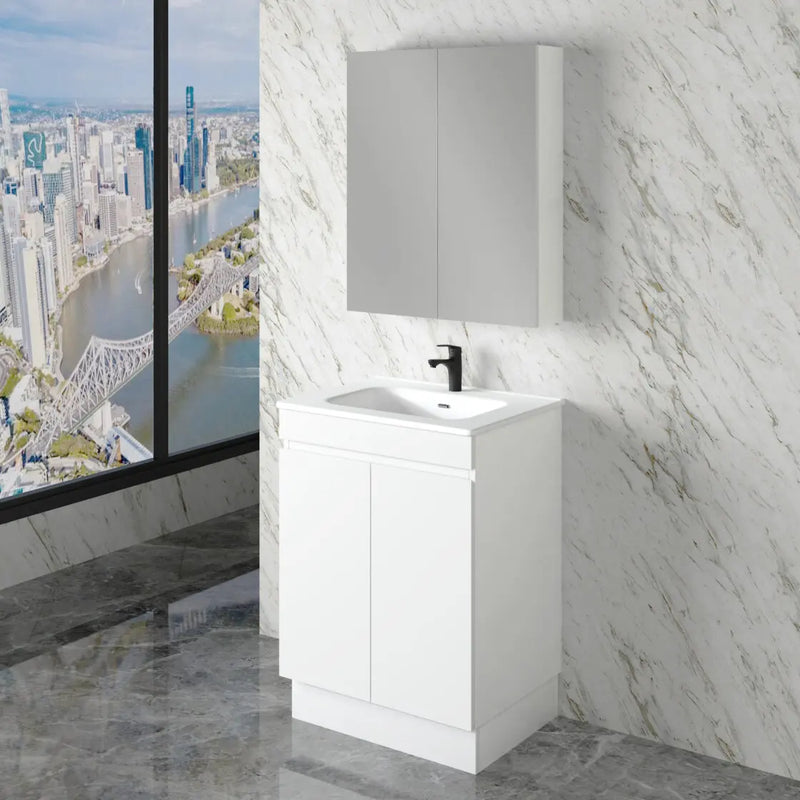 ABS Riva - Riva Less Freestanding Single Bowl Vanity 600mm - Gloss White - Aqualux Bathrooms