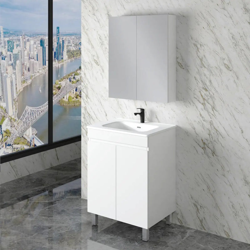 ABS Riva - Riva Less Freestanding Single Bowl Vanity 600mm - Gloss White - Aqualux Bathrooms