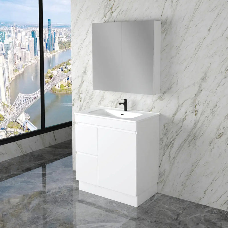 ABS Riva - Riva Less Freestanding Single Bowl Vanity 750mm - Gloss White - Aqualux Bathrooms