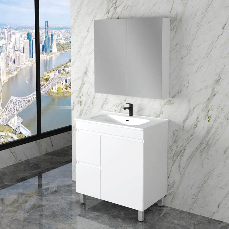 ABS Riva - Riva Less Freestanding Single Bowl Vanity 750mm - Gloss White - Aqualux Bathrooms