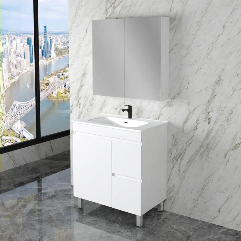 ABS Riva - Riva Less Freestanding Single Bowl Vanity 750mm - Gloss White - Aqualux Bathrooms