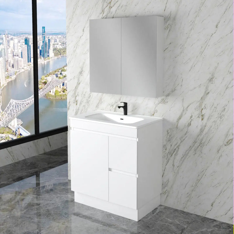 ABS Riva - Riva Less Freestanding Single Bowl Vanity 750mm - Gloss White - Aqualux Bathrooms