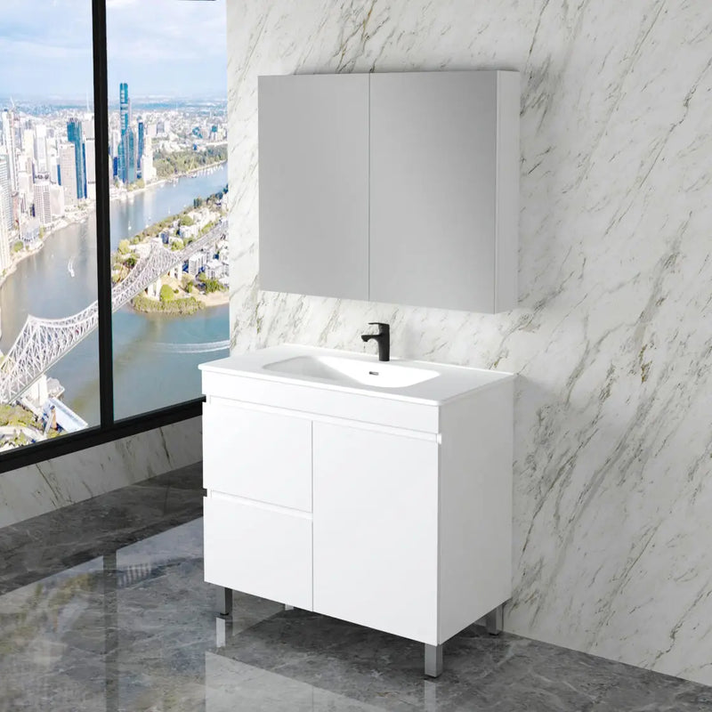 ABS Riva - Riva Less Freestanding Single Bowl Vanity 900mm - Gloss White - Aqualux Bathrooms