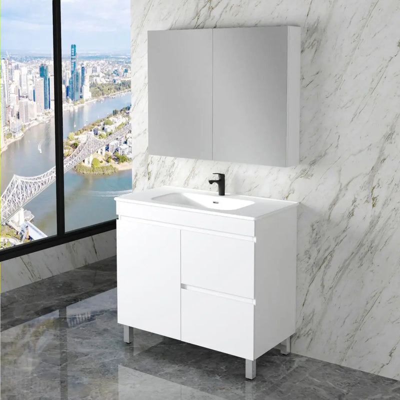 ABS Riva - Riva Less Freestanding Single Bowl Vanity 900mm - Gloss White - Aqualux Bathrooms
