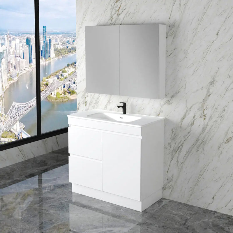 ABS Riva - Riva Less Freestanding Single Bowl Vanity 900mm - Gloss White - Aqualux Bathrooms