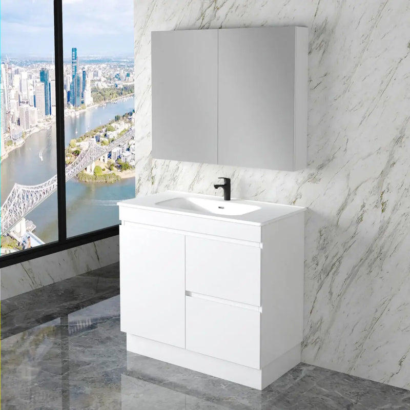 ABS Riva - Riva Less Freestanding Single Bowl Vanity 900mm - Gloss White - Aqualux Bathrooms