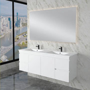 ABS Riva - Riva Less Wall Hung Double Bowl Vanity 1500mm - Gloss White - Aqualux Bathrooms