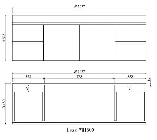 ABS Riva - Riva Less Wall Hung Double Bowl Vanity 1500mm - Gloss White - Aqualux Bathrooms