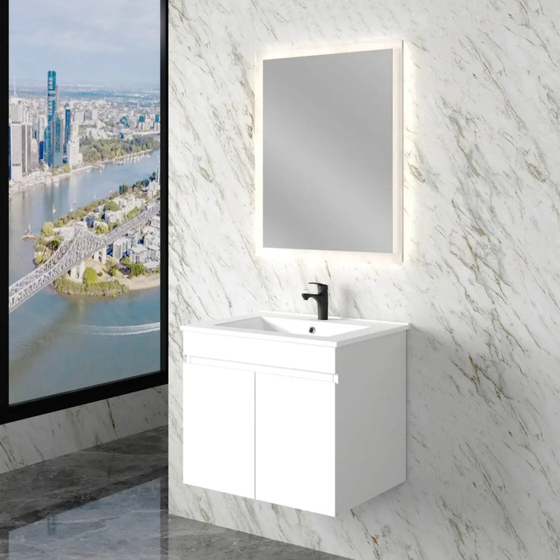 ABS Riva - Riva Less Wall Hung Single Bowl Vanity 600mm - Gloss White - Aqualux Bathrooms