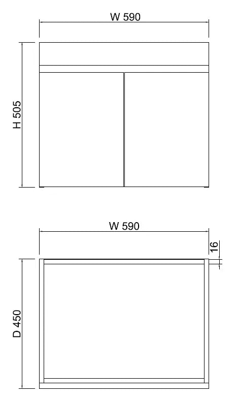 ABS Riva - Riva Less Wall Hung Single Bowl Vanity 600mm - Gloss White - Aqualux Bathrooms