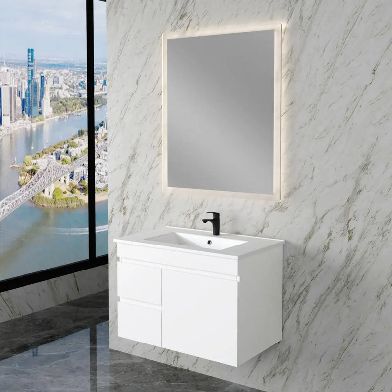 ABS Riva - Riva Less Wall Hung Single Bowl Vanity 750mm - Gloss White - Aqualux Bathrooms